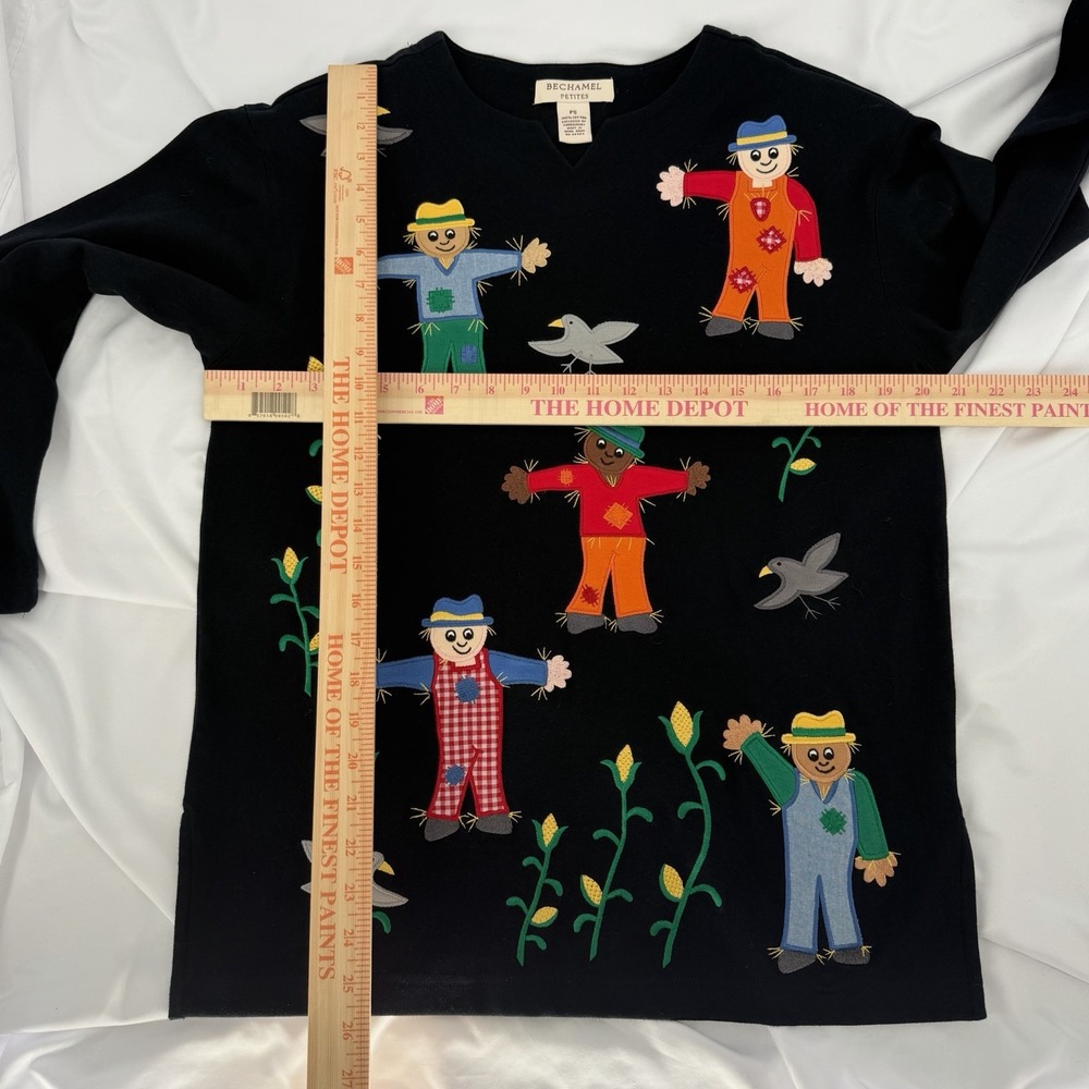 Bechamel Petites Sz S Embroidered Scarecrow Shirt Corn Birds Fall Holiday Top - Picture 4 of 5